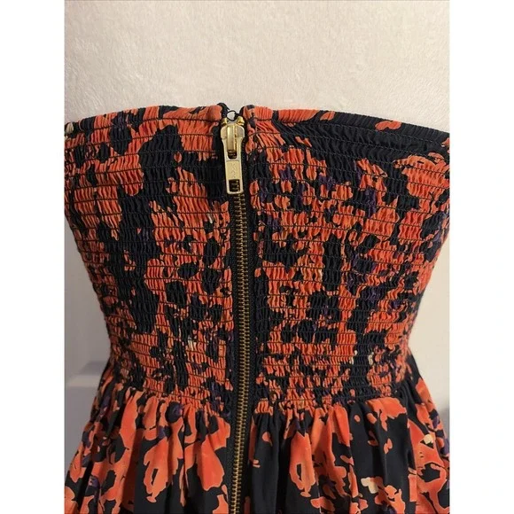 Parker Quilted Empire Dress  Silk Petal Bloom Print Strapless Zip Womens Size L - Picture 4 of 7